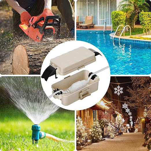 Flemoon IP55 Small Outdoor Electrical Box Waterproof (Inner 5.9 x 3.2 x 1.8inch), Extension Cord Cover with Detachable Awning Covers for Plug, Outlet, Holiday Lights, Almond