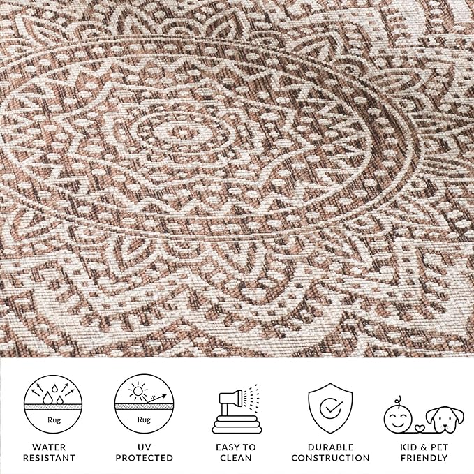 SAFAVIEH Washable Rug Outdoor Courtyard Collection - 9' x 12', Light Beige & Light Brown, Non-Shedding & Easy Cleaning, Ideal for Patio, Backyard, Mudroom (CY8734-36312)