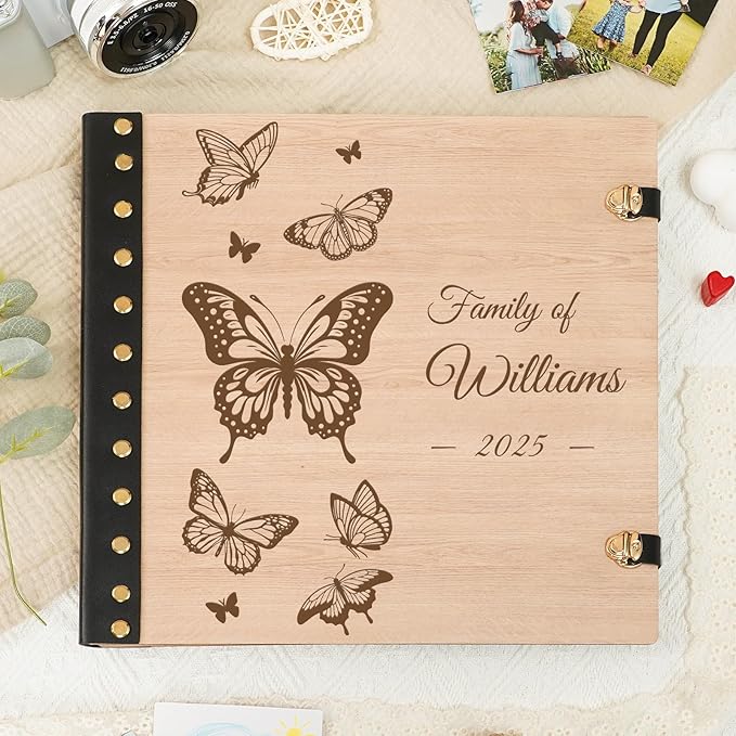 Personalized Wooden Memory Book, Photo Album 4x6 with Writing Space, DIY Family Photo Album Binder, Wedding Scrapbook Engagement Photo Book for Custom Honeymoon Gift