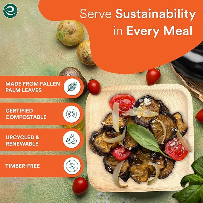 ECO SOUL 50 Count Square Palm Leaf Plates of 6 Inch - Disposable, Eco-Friendly, Biodegradable Bamboo Plates - Perfect for Parties, Catering, Weddings & Large Events