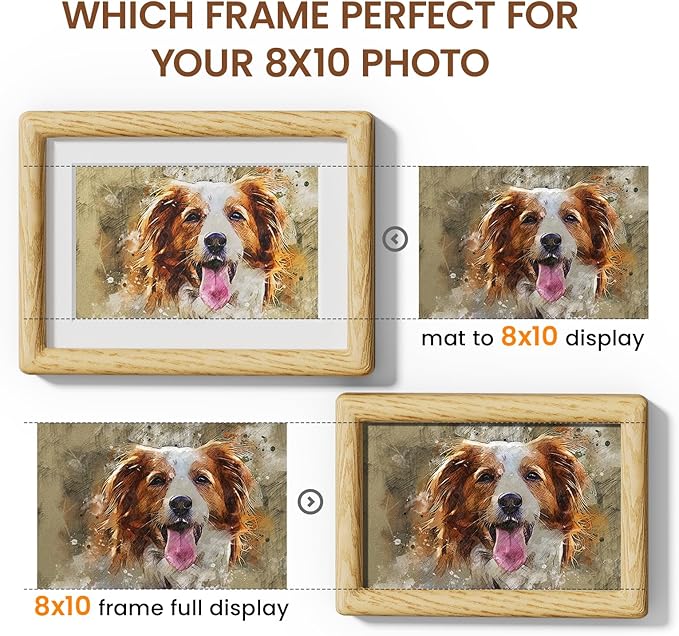 8x10 Picture Frame Natural Oak Wood From California-USA with Real Tempered Glass, Handcrafted 8 x 10 Photo Frame Matted to 5x7 Wedding Photo,Family Picture,Graduation Picture Display on Table & Wall