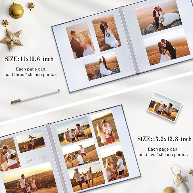 potricher Large Photo Album Self Adhesive 3x5 4x6 5x7 8x10 10x12 Pictures Linen Cover 40 Blank Pages Magnetic DIY Scrapbook Album with A Metallic Pen (Blue, 13.2x12.8 inches 40 Pages)