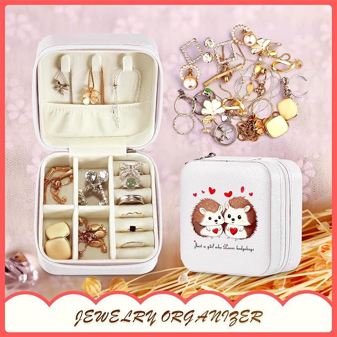 Hedgehog Jewelry Box, Gifts For Kids Teens Girls, Hedgehog Lovers Stuff Items Accessories Things Merchandise Decor Merch, Travel Ring Earrings Necklace Organizer Holder!