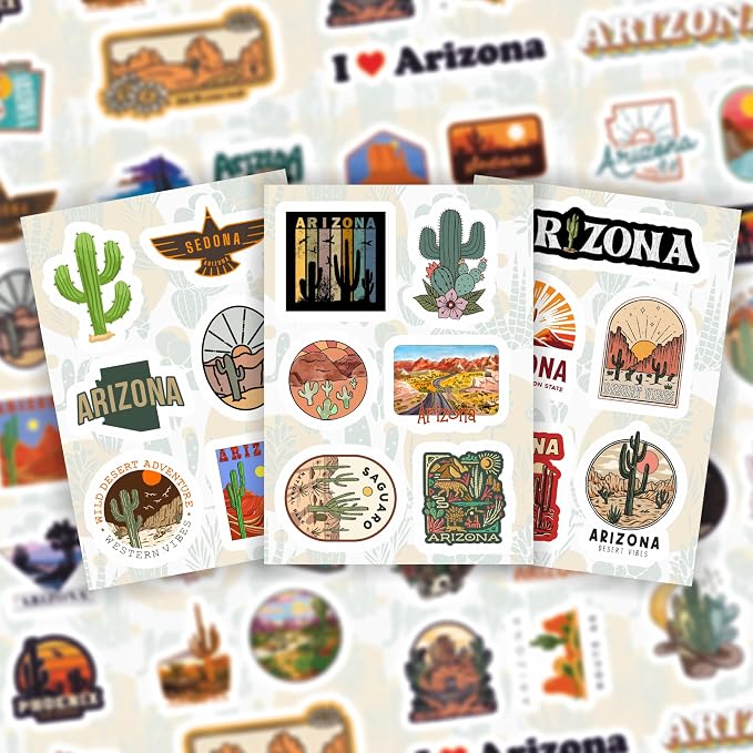 100Pcs Arizona Stickers for Water Bottle and Laptop - Arizona Party Supplies & Decorations, Waterproof Vinyl Decals, State Pride and Icon Stickers, Gifts for Women & Men