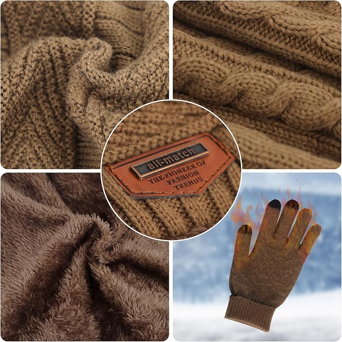 MAYLISACC Winter Knit Beanie Hat Neck Warmer Scarf and Touch Screen Gloves Set 3 Pcs Fleece Lined Skull Cap for Men Women
