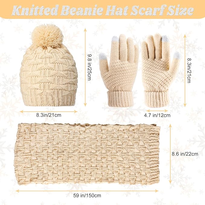 JenPen 4 Pcs Winter Hat Scarf and Gloves Set for Women Include Ear Cover Cold Weather Scarf Hat Knit Beanie Gloves