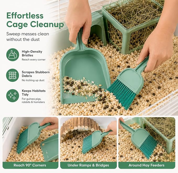 Rypet Mini Dustpan & Brush Set for Small Pet Cage Cleaning – Compact Handheld Broom for Guinea Pig, Rabbit, Hamster Bedding & Sticky Messes, Space-Saving, Deep-Corner Cage Cleaner Tool | Bunny Litter Box Brush, Fits Cage Corners, Hanging Hole Storage, ...