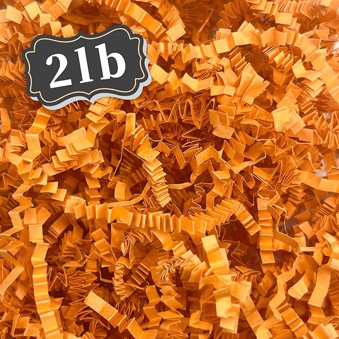 ZEBMOON 2 LB Orange Crinkle Cut Paper Shred Filler Great for Gift Wrapping, Basket Filling, Birthday, Wedding, Halloween, Thanksgiving, Christmas Day, New Year Party Decorations Filling Supplies A