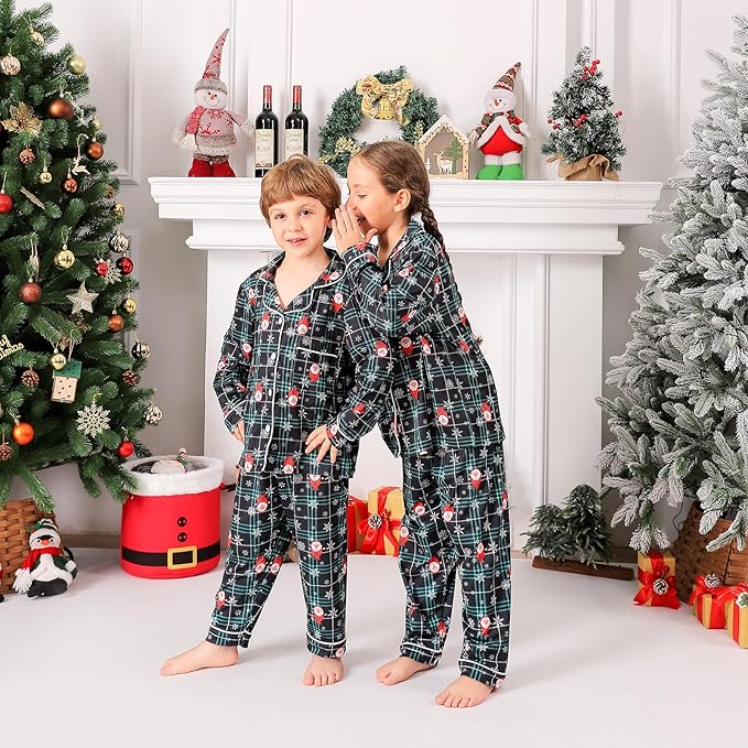 ANGELGGH Family Christmas PJs Matching Sets 2 Pcs Festival Party Pajamas Holiday Warm Sleepwear Couples Button Loungewear