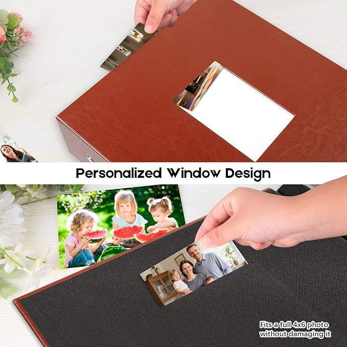 1000 Pocket Photo Album 4x6 Leather Cover, Extra Large Capacity Holds 1000 Horizontal and Vertical Photos, Acid Free Non Stick Pages with Front Window, Perfect for Wedding Family Baby Memories (Brown)