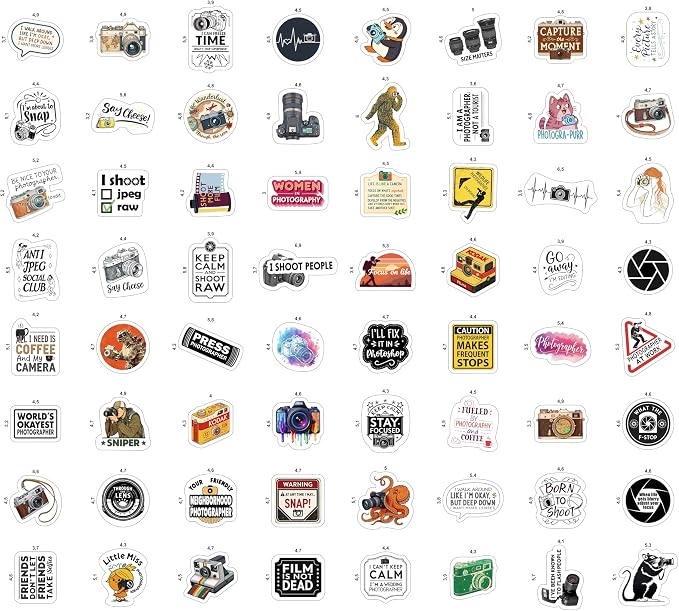 100Pcs Photography Stickers for Water Bottle and Laptop - Photography Party Supplies - Gifts for Photographer - Photo and Camera Stickers - Gift for Women & Men