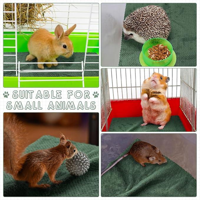 VitalCozy 10 Pcs Guinea Pig Cage Liners Washable Rat Bedding for Guinea Pigs Controlling Absorbent Waterproof Pee Pads Blanket for Rabbits Hamster Small Animal Chinchilla(Grid,18x24 Inch,Dark Green)