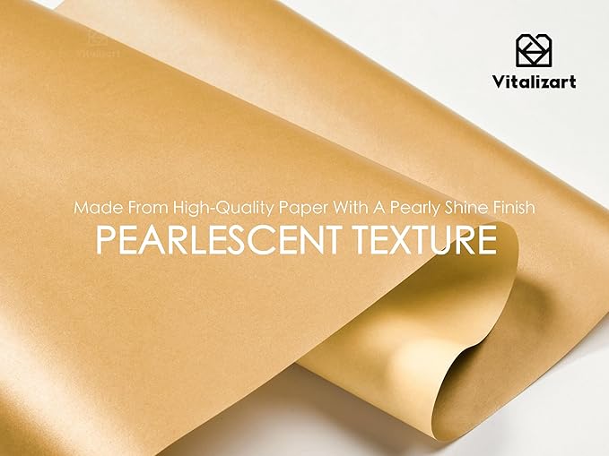 Vitalizart Gold Wrapping Paper Set 30" Pearly-Lustre With Silk Like Satin Ribbon & Gift Tags Recyclable Christmas Gift Wrapping Birthday Baby Shower Wedding Handmade Crafts 197"(16.4 Ft)