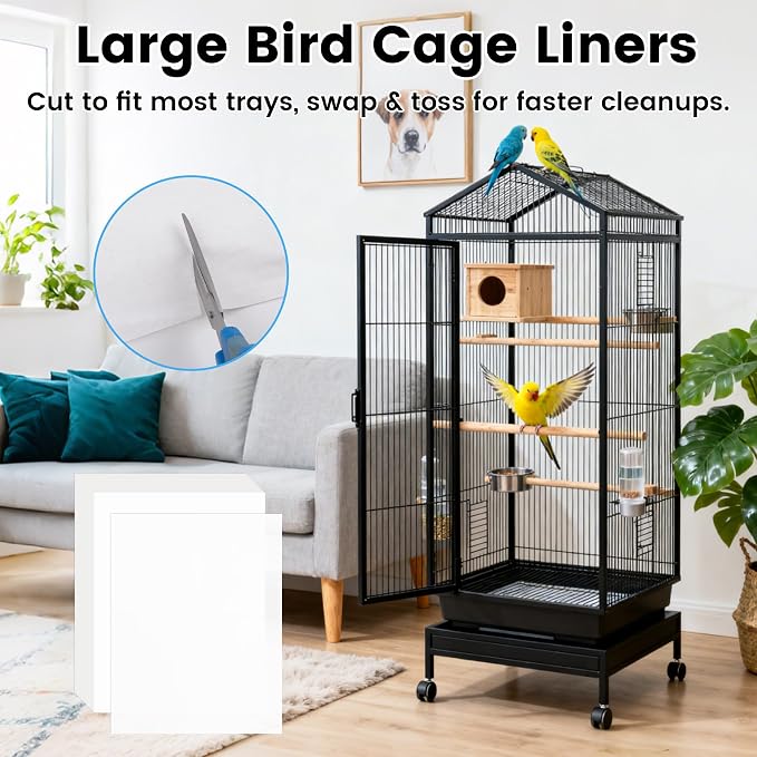17.7x13.8in Bird Cage Liners,100 Sheets Pre-Cut Cage Tray Pads | Disposable Absorbent Non-woven Pads Absorb Moisture and Collect Feathers for Parrots, Cockatiels, Parakeets and Finches