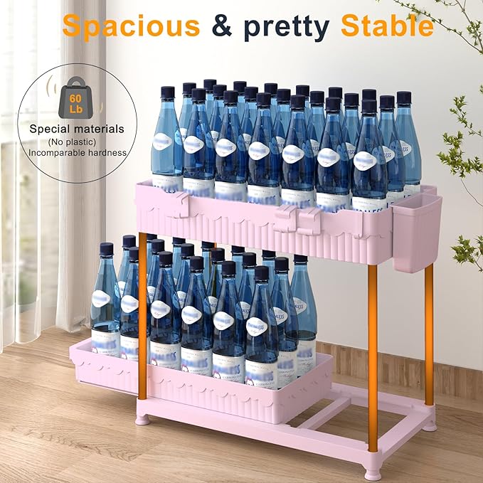 3 Pack Under Sink Organizers, 2-Tier Multi-Use Kitchen and Bathroom Organizers and Storage with Sliding Drawers, Bathroom Cabinet Organizer (Pink, 12.8 Inch)