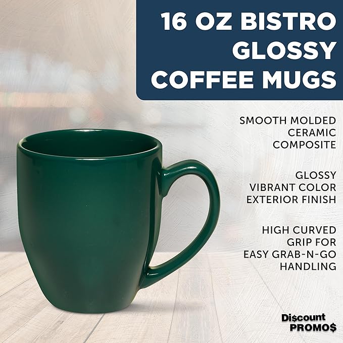 DISCOUNT PROMOS Large Coffee Cups 16 oz. Set of 10, Bulk Pack - Perfect for Tea, Espresso, Cappuccino, Hot Cocoa - Green