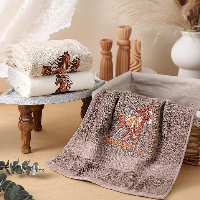 3 Pcs Western Horse Hand Towels Set for Bathroom | 100% Cotton Embroidered, Decorative Equestrian Horse Themed Gifts, farmhouse Towels for Bathroom Kitchen Decor 13.3 x 29.5''