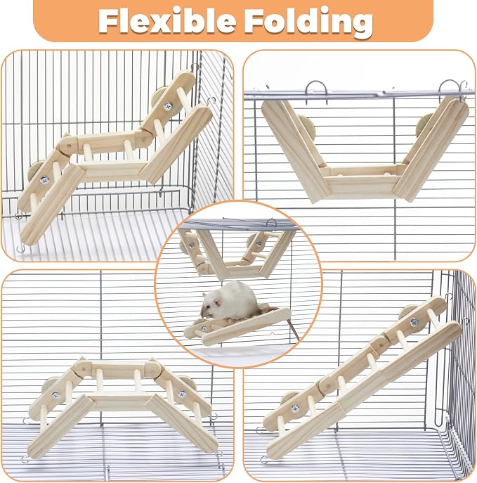 2Pcs Adjustable Wood Rat Climbing Toys for Cage, Rodent Ladder Stair | Pet Rat Cage Accessories Climbing Platforms, Rats Enrichment Toy Activities, Hanging Rodent Toys for Pet Rats Playing Chewing