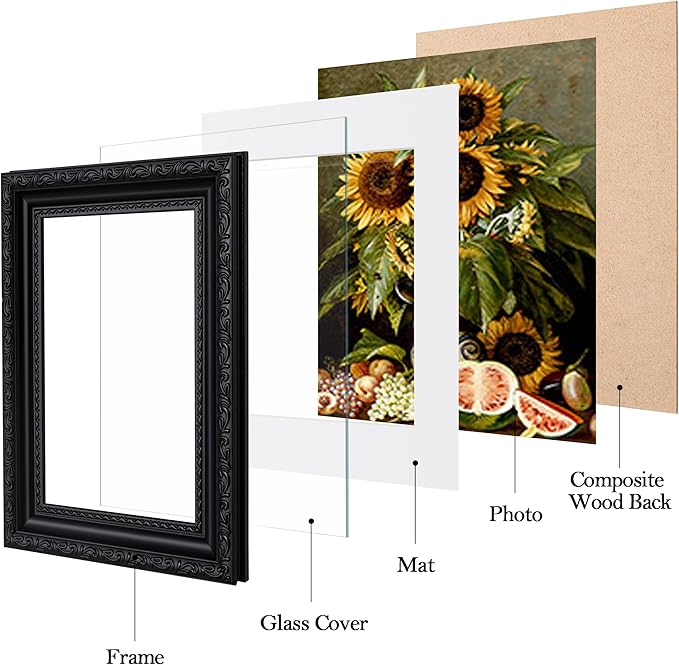 eletecpro 5x7 Picture Frames Set of 4, 5 x 7 Vintage Photo Frames with Glass, Displays 4x6 Photo with Mat or 5x7 without Mat for Tabletop or Wall Decor, Black