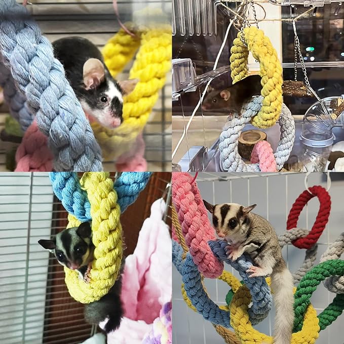 Sugar Glider Climbing Rope Toys Rat Cage Hanging Toys Small Animal Climbing Rings Cage Accessories for Flying Squirrel Sugar Glider Hamster Parrots
