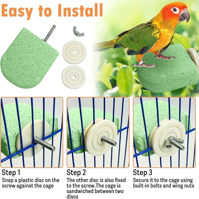 PINVNBY 4 PCS Bird Perch Stands Parrot Calcium Perch Beak Grinding Stone Foot Claws Trimmer Parakeet Platform Parrot Chewing Toys for Small Medium Cockatiel Conure Lovebird Finch(Green)