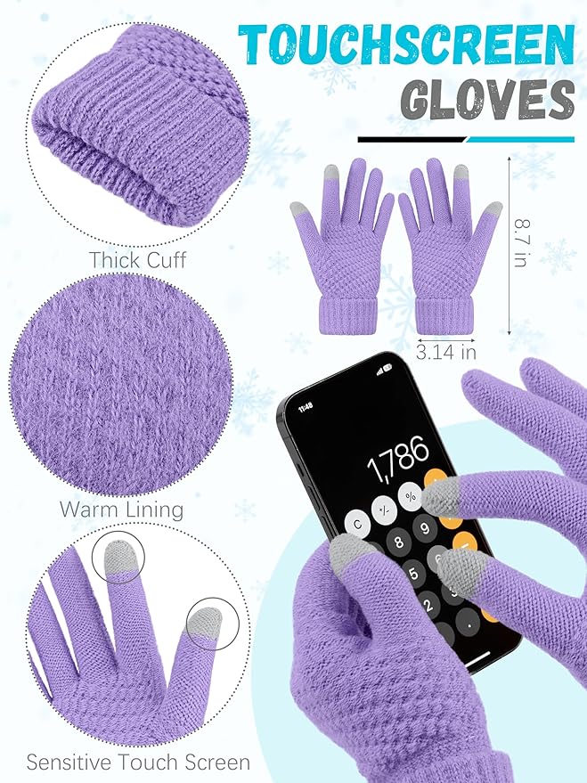 Winter Beanie Hat Scarf Gloves, Warm Fleece Knit Hats Touch Screen Gloves Neck Scarf Set Winter Gifts for Unisex Adult