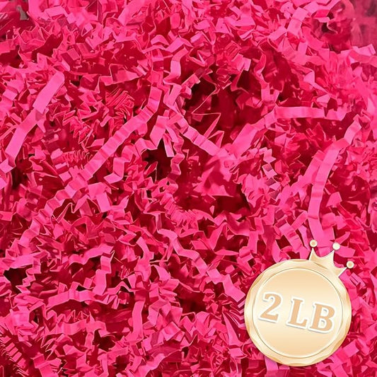 2 LB Hot Pink Crinkle Cut Paper Shred Filler Great for Gift Wrapping, Basket Fillers, Birthday, Gift Wrapping, Anniversary, Halloween Thanksgiving Christmas Party Decor Filling Supplies