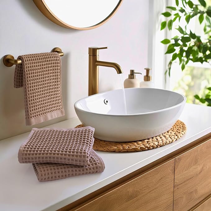 PÜSKÜL - Set of 3 Organic Waffle Hand Towel Beige - Premium Quality, 100% Turkish Cotton, Soft, Quick-Dry, Absorbent, Lint-Free Face Kitchen Hand Towels (Beige, Hand Towels - Pack of 3)