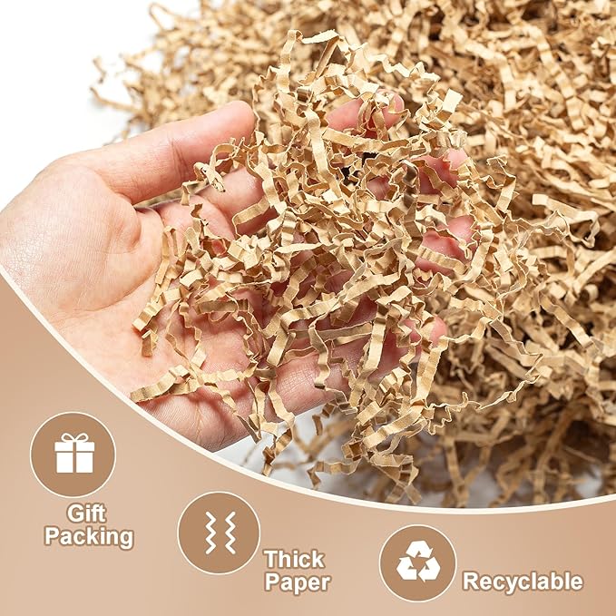 Wowxyz 2 LB Crinkle Cut Paper Shred Brown Crinkle Shredded Paper - Gift Box Baskets Bag Filler - Kraft Confetti Stuffing for Birthday, Holiday Gift Packaging Wrapping