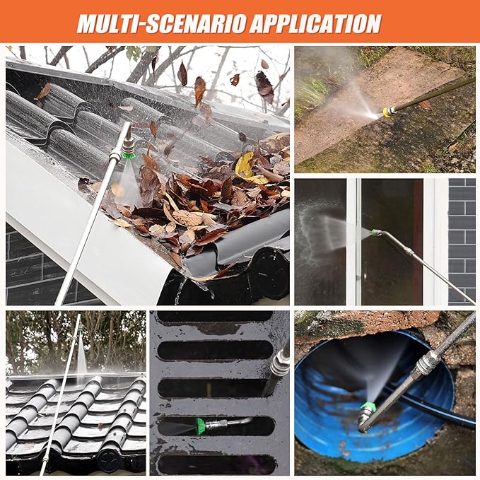 120" Gutter Cleaning Tools From the Ground, Pressure Washer Extension Wand with 5 Power Washer Nozzle Tips Replacement Pressure Washer Lance Wand with 30°/90°/120°Gutter Cleaner Attachment Curved Rods