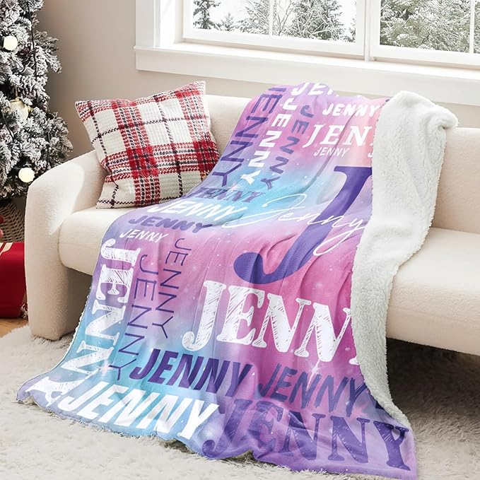 Personalized Blankets for Teen Boys Girls - Printed in USA Custom Blanket with Kid Names Reversible Plush Ultra-Soft Sherpa Fleece Monogrammed Baby Throw Blankets Customized Birthday Gifts for Adults