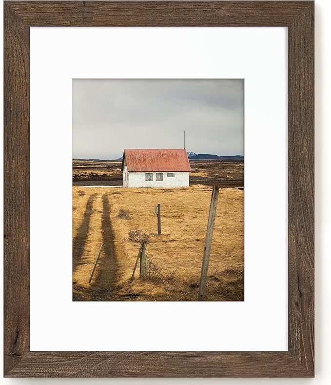Fun Memories 16x20 Picture Frame, Solid Elm Wood Picture Frame with Tempered Glass, 16 x 20 Frame matted to 11x14, Rustic Picture Frames, 16x20 Picture Frames for Wall Decoration, Walnut, 1 Pack