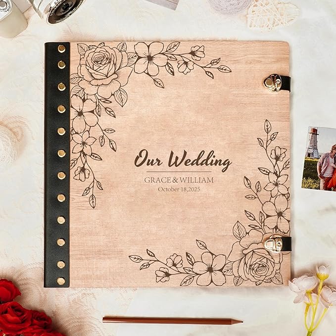 Personalized Wedding Scrapbook Album, Photo Album for Couples Handmade, Custom Wedding Guest Book Anniversary Keepsake Gifts