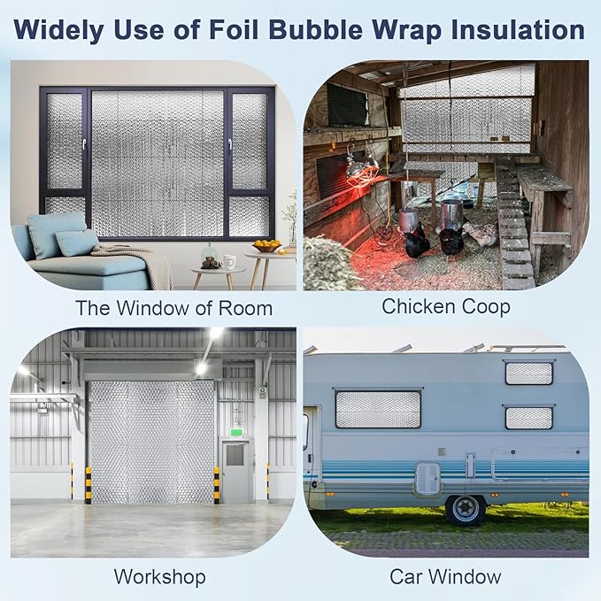 Double Reflective Bubble Foil Insulation Foam, 23.6IN X 50FT Aluminum Foil Thermal Insulation Radiant Barrier for Windows, Garage Door, RV, Roof