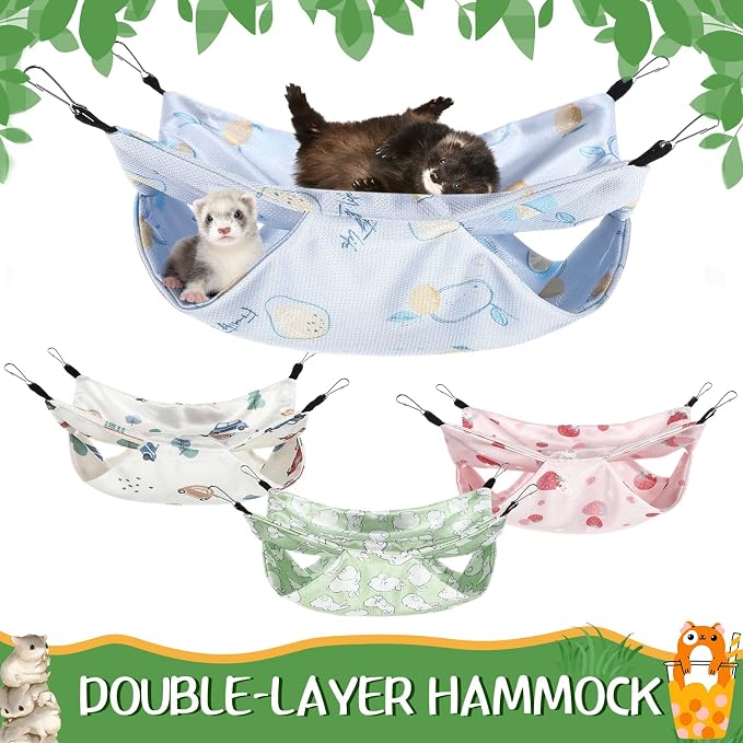 Nuogo 4 Pcs Guinea Pig Rat Hammock for Cage, Pale Color, Summer | Ferret Hanging Hammock, Double Sided, Guinea Pig Accessories for Small Animals, Squirrel, Chinchilla, Parrot, Sugar Glider