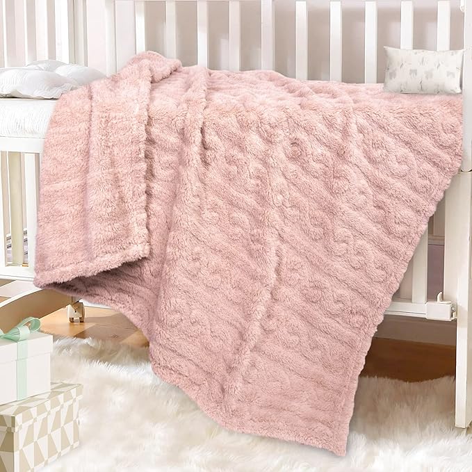 HOMRITAR Baby Blanket for Girls Toddlers 3D Fleece Fluffy Fuzzy Blanket for Baby, Soft Warm Cozy Fleece Blanket, Infant or Newborn Receiving Blanket 330GSM (30 x 40 Inch, Pink)