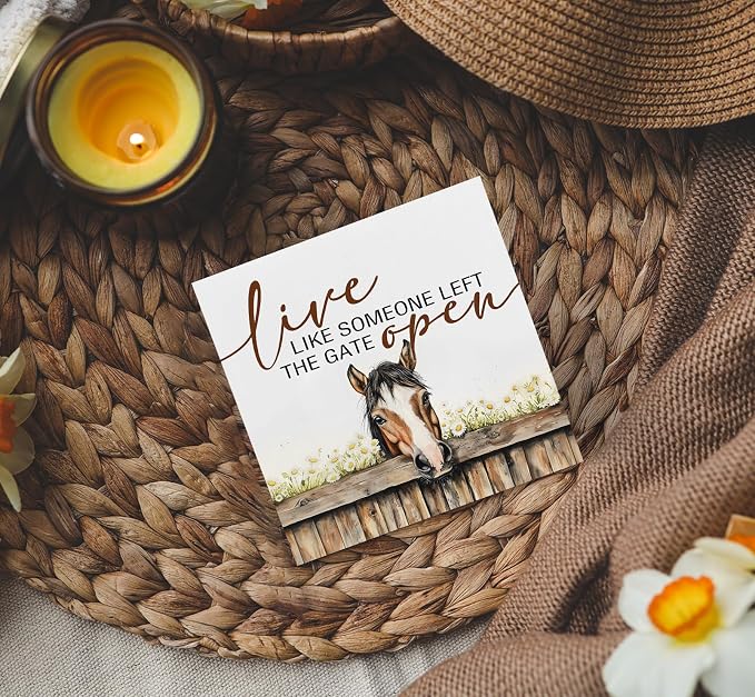 Horse Sign, Farm House Cottagecore Animal Wooden Signs, Rustic Farmhouse Live Like Someone Left The Gate Open Wood Sign Home Decor, Horse Gifts For Women