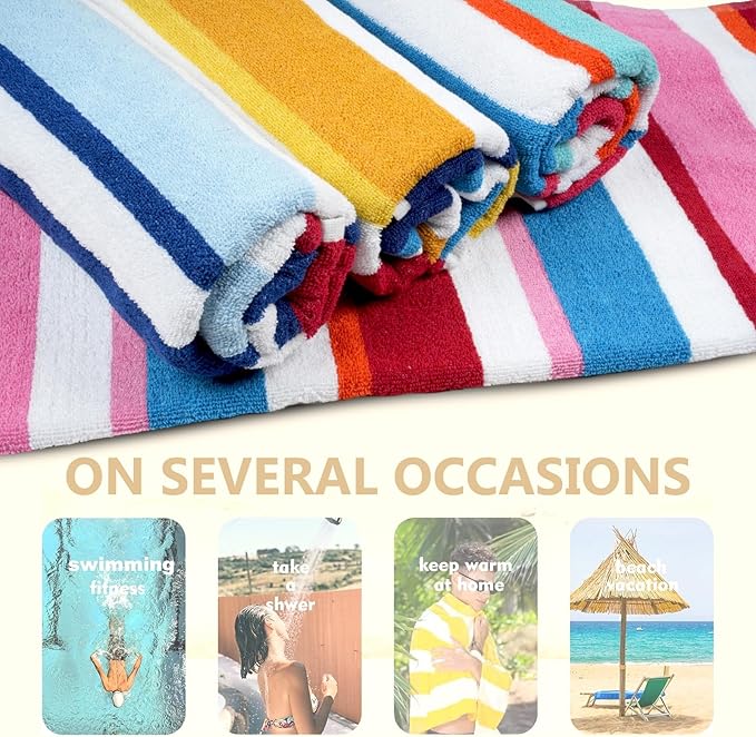 CASA COPENHAGEN Bora Bora Beach Towels Designed in Denmark Rough and Tough, Quick Dry, for Pool, Bath & Shower 30x60 inches 4 Pieces Cotton Beach Bath Towels Set - Pink