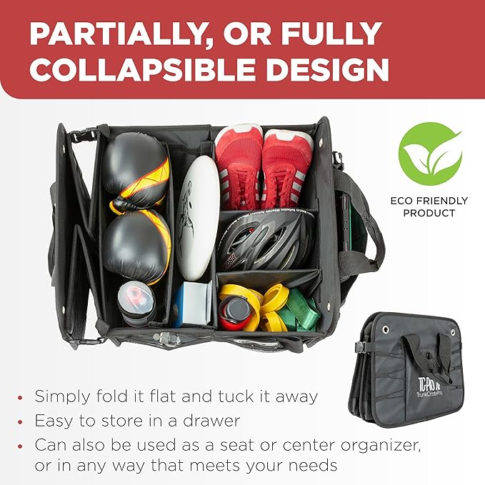 TRUNKCRATEPRO XL Premium SUV, Truck, Car Trunk Organizer With Expandable Compartments - Lightweight Foldable Cargo Organizer