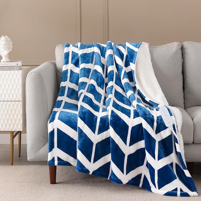 VENTIMI Electric Blanket Heated Throw, 50" x 60" Heated Blanket with 5 Heat Levels & 3 Hours Auto Off, Fast Heating Blankets with ETL & FCC Certification, Navy