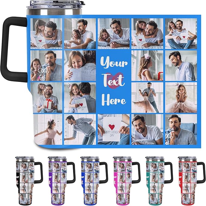 Personalized Tumbler Custom Vacuum Insulated Travel Mug Customizable Coffee Cup with Your Photos and Text Christmas Birthday Gift (18 Photos+Text)