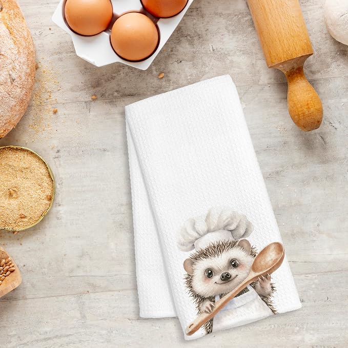 Funny Hedgehog Chef Kitchen Towels, Hedgehog Gifts, Chef Gifts for Women Men, Funny Forest Animal Decorative Dish Hand Tea Towels for Kitchen Bakery, 16x24 Inch