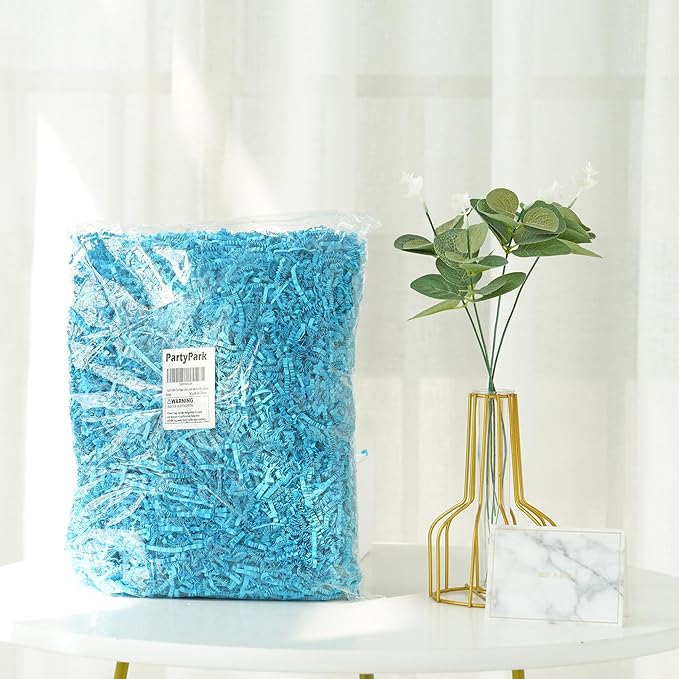 Bobobag - 1LB Crinkle Cut Paper Shred Filler Recyclable Gift Wrap Confetti Raffia Grass Shred Paper for Easter Baskets Filler Creative Eggs Decor (Blue)