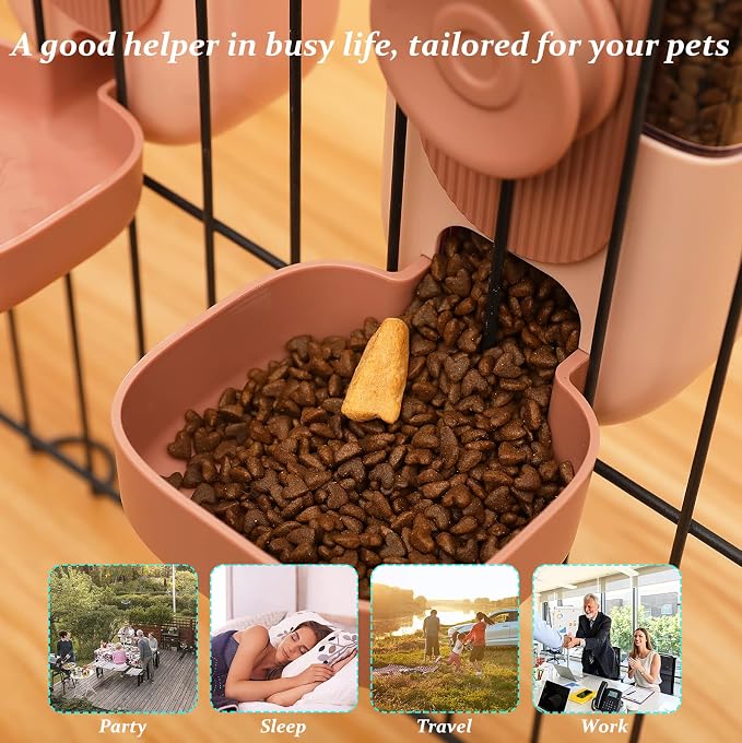 Rabbit Water Dispenser,Bunny Food Bowl,Ferret Feeders Water Bottle for Cage | Hanging Auto Ferret Food Water Dispenser, Auto Gravity Pet Feeder and Waterer Set, Cage Cat Food Bowl Dog Feeding Station