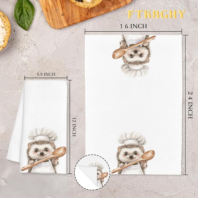 Funny Hedgehog Chef Kitchen Towels, Hedgehog Gifts, Chef Gifts for Women Men, Funny Forest Animal Decorative Dish Hand Tea Towels for Kitchen Bakery, 16x24 Inch