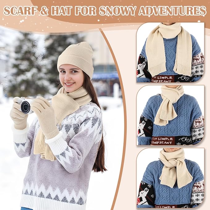 Geyoga 6 Pcs Women Winter Beanie Hat Scarf Gloves Ear Muffs Fuzzy Socks Set, Touchscreen Gloves for Thermal Gift Cold Weather