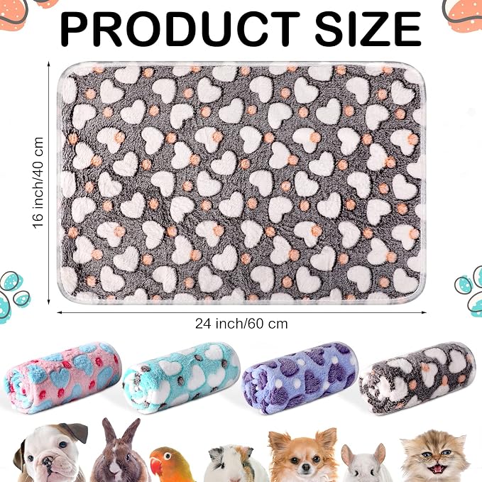 Tudomro 8 Pcs Guinea Pig Fleece Cage Liners, Heart, 16 x 24 Inch | Washable Reusable Small Animal Bedding, Absorbent Blankets for Ferret Chinchilla, Soft Fleece Mat Pads Protect Furniture