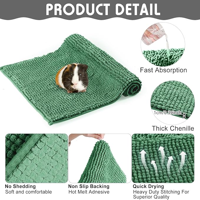 Amylove 4 Pcs Guinea Pig Cage Liner 16 x 24 Inch Washable Chenille Pee Pads Pet Dog Cat Bedding Training Mat Reusable for Small Animals Puppy Bunny Hamster Chinchilla