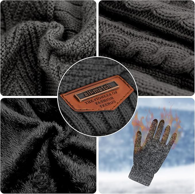 MAYLISACC Winter Knit Beanie Hat Neck Warmer Scarf and Touch Screen Gloves Set 3 Pcs Fleece Lined Skull Cap for Men Women