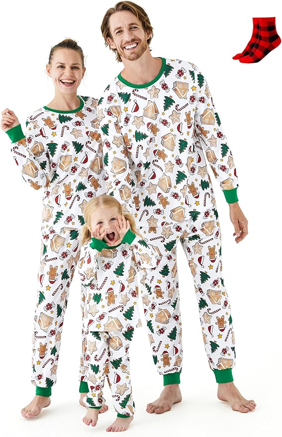 PATPAT Christmas Family Matching Pajama Sets Includes Christmas Socks - Perfect for Family Photos & Holiday Celebrations